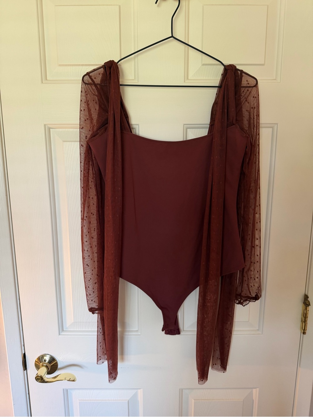Free People Burgundy Mesh-Sleeve Bodysuit